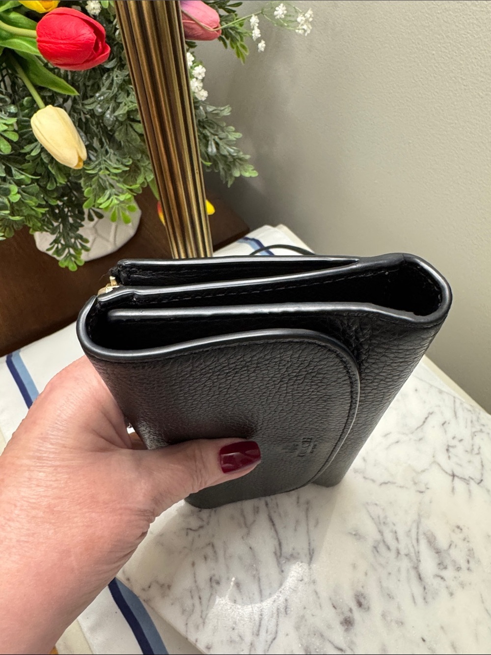 Coach Black Pebbled Leather Fold-Over Wallet - Picture 4 of 8
